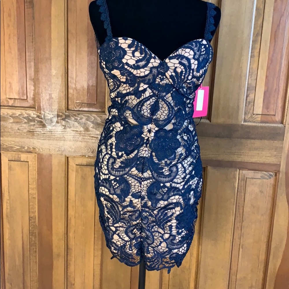 Navy and Cream Lace Dress